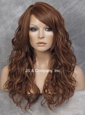 Wavy Human Hair Blend Full Wig Heat OK Long Bangs Layered Brown Blonde WBSY 8-12