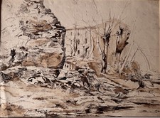 dessin original ancien Encre Et Lavis Paysage 1836 Ancien. Attri. A L.Tavernier
