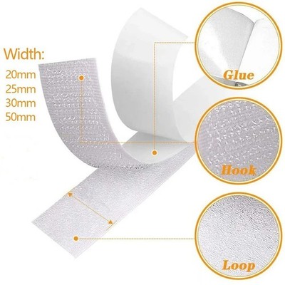 25 M Hook Loop Self Adhesive Fastener Tape Heavy Duty Double Sided Sticky Tape