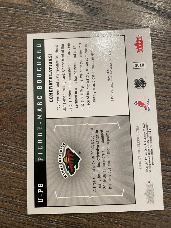 2006-07 Ultra #U-PB Pierre-Marc Bouchard Ultra Uniformity - Image 2 of 2