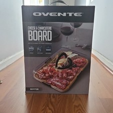 Ovente Rectangular Cheese & Charcuterie Board B01173BB, Clear Lid, Handle, Wood