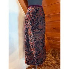 Vintage 90s Whimsigoth Metallic Velvet Devore Brocade Maxi Skirt Floral sz XS