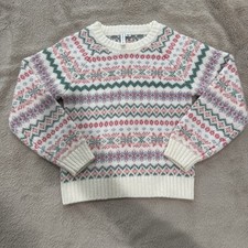 Janie And Jack Girls Knit Sweater Size 7 Pink Green Cream