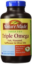Nature Made Triple Omega 3 6 9 Fish Flaxseed Oils 180 Softgels Nutritional Su...
