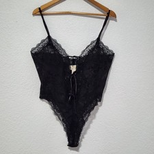 Vintage Victoria Secret Gold Label Lace-up Teddy Bodysuit Black Large Coquette