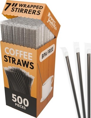[500 Pcs] 7 Inch Indivily Wrapped Bla Coffee Stirrers Plastic