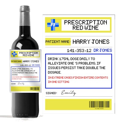 Personalisiertes Rezept ROTWEIN Spoof/lustiges Flaschenetikett, Geburtstag/Hochzeit