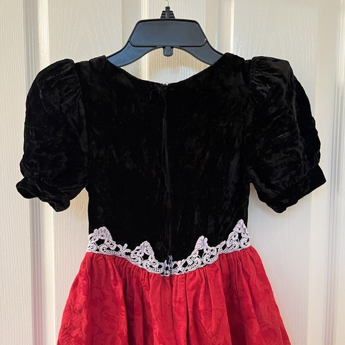 Vintage Jessica McClintock Gunne Sax Red Brocade Black Velvet Dress Girls Size 7 - Picture 11 of 14