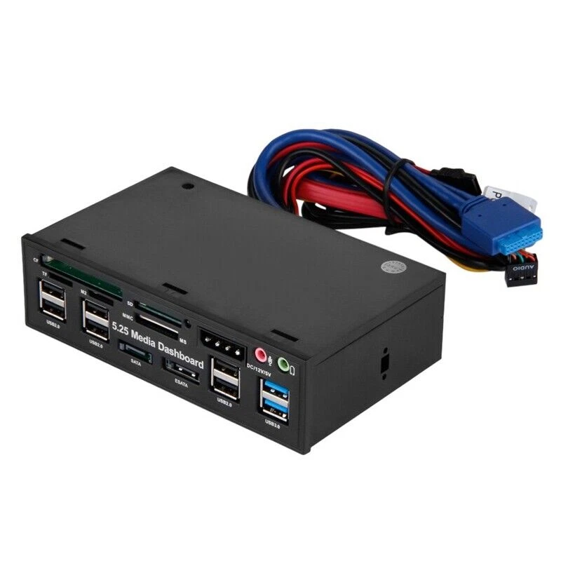 PC Front Panel 5.25" Dashboard Media Audio eSATA SATA Card Reader USB 3.0 Hub - Image 2 of 4