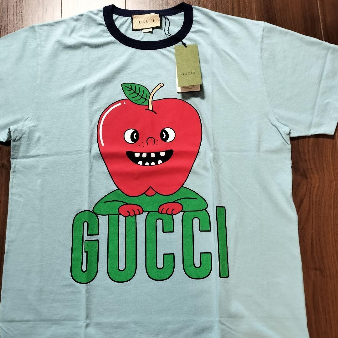 GUCCI T-Shirt men Size L Cotton Blue Apple big logo | eBay GUCCI T-Shirt men Size L Cotton Blue Apple big logo | eBay