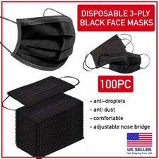 100 PCS Black Disposable Face Mask Triple Ply Ear-Loop Mouth Cover