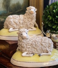 Glorious Rare 19C English Staffordshire Alcock Sheep Lamb Ewe Mantle Pair 5.4