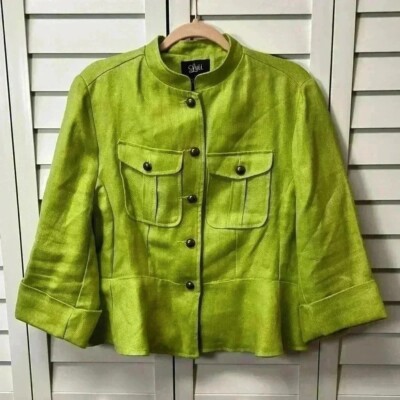 Luii 100% Linen 3/4 Cuffed Sleeve Peplum Blazer Office Women s Size Medium