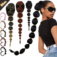 Bubble Braid Ponytail Afro Long Puff Pony Tail Straight Hair Extensions 34inch