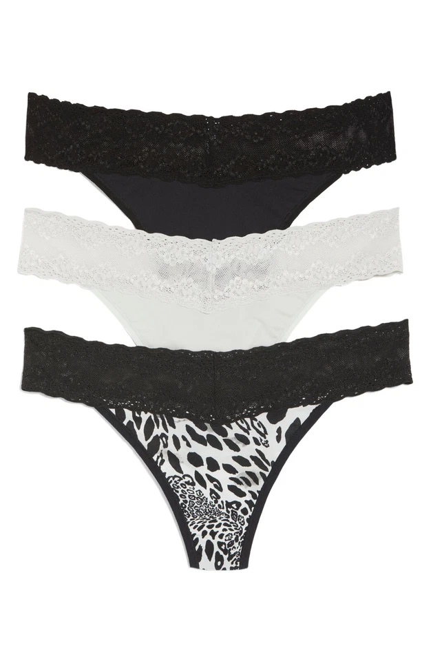 Tanga Natori L35014 gris/negro Bliss Perfection ribete de encaje talla única Foto 2 de 3