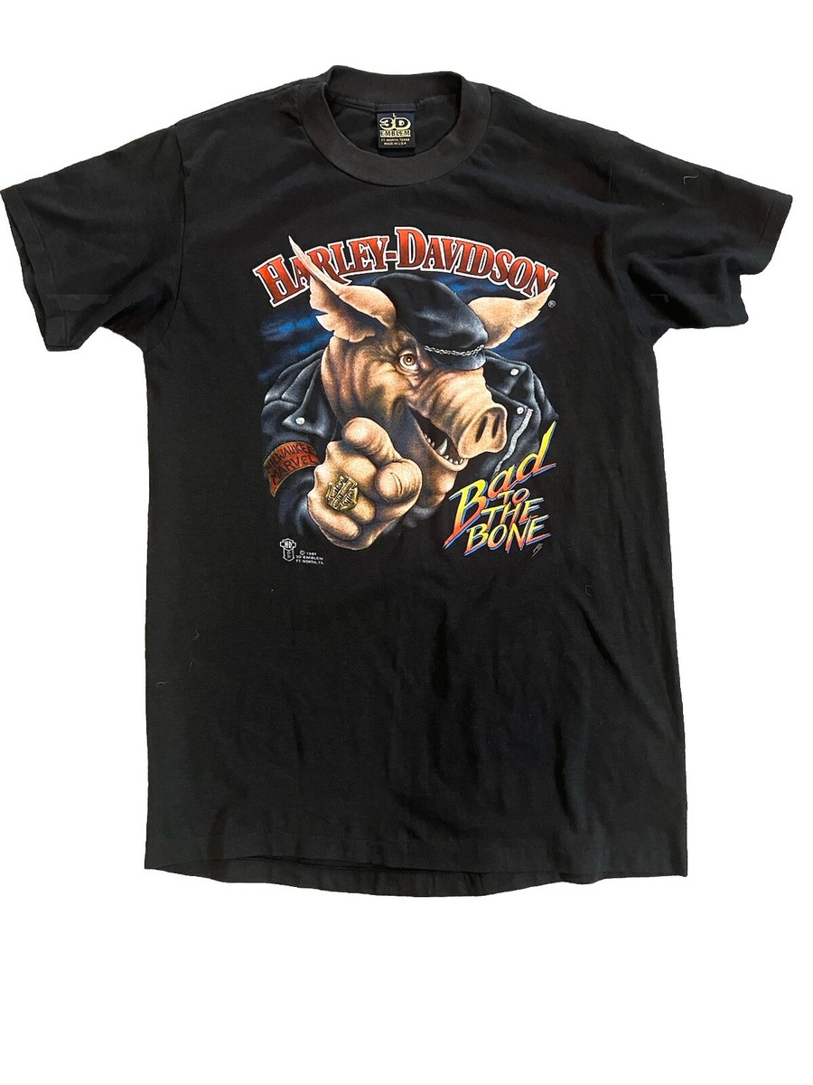Vintage 1987 3d Emblem Hog Bad To The Bone Shirt Harley Davidson