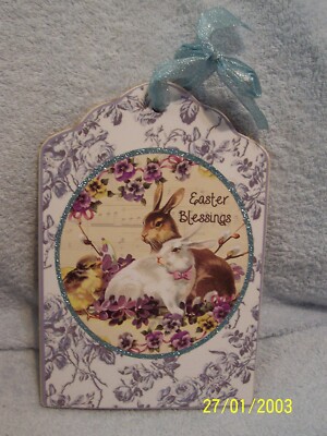 Easter Blessings Bunny Rabbits Plaque / Sign 6.5'' X 10'' New No Box Or Tag