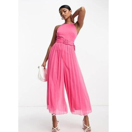 NEW ASOS Design Pleated Wide Leg Jumpsuit In Pink Size 6