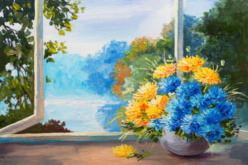 Oil Painting Flowers trees Leaves Art wall Canvas Home Decor Print Artwork Gift  - Picture 1 of 1