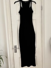 Ladies Black ribbed strappy square neck midaxi dress size 4 Bodycon