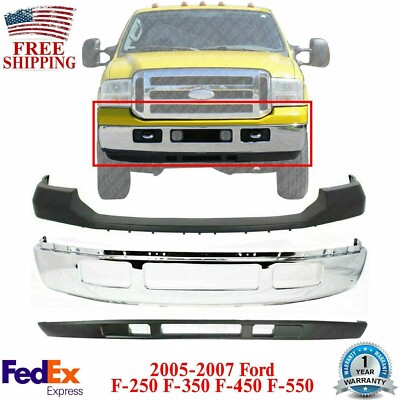 Front Bumper Chrome + Upper + Lower For 2005-2007 Ford F-250 F-350 Super Duty