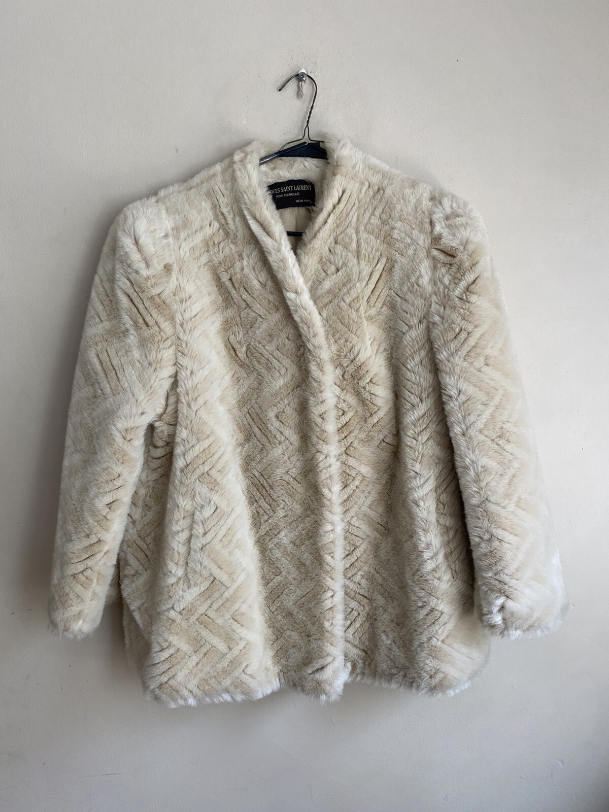 Giacca cappotto pelliccia sintetica bianca vintage JACQUES SAINT LAURENT anni 70 taglia large