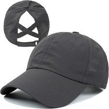 Koreshion Womens Criss Cross Ponytail Baseball Cap One Size, Dark Grey