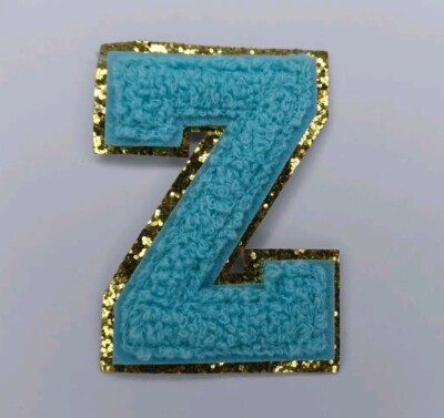Iron On Patch Letter Z Light Blue & Gold 3'' x 2'' New