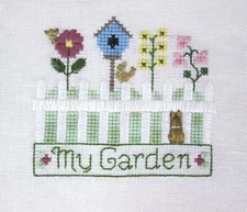 My Garden Finished Cross Stitch Elizabeths Designs Flower Fence Bird Bee Bunny