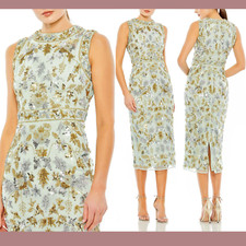 NWT Mac Duggal [ 6 ] 93761 Sequined High Neck Sleeveless Midi Dress Sage J633