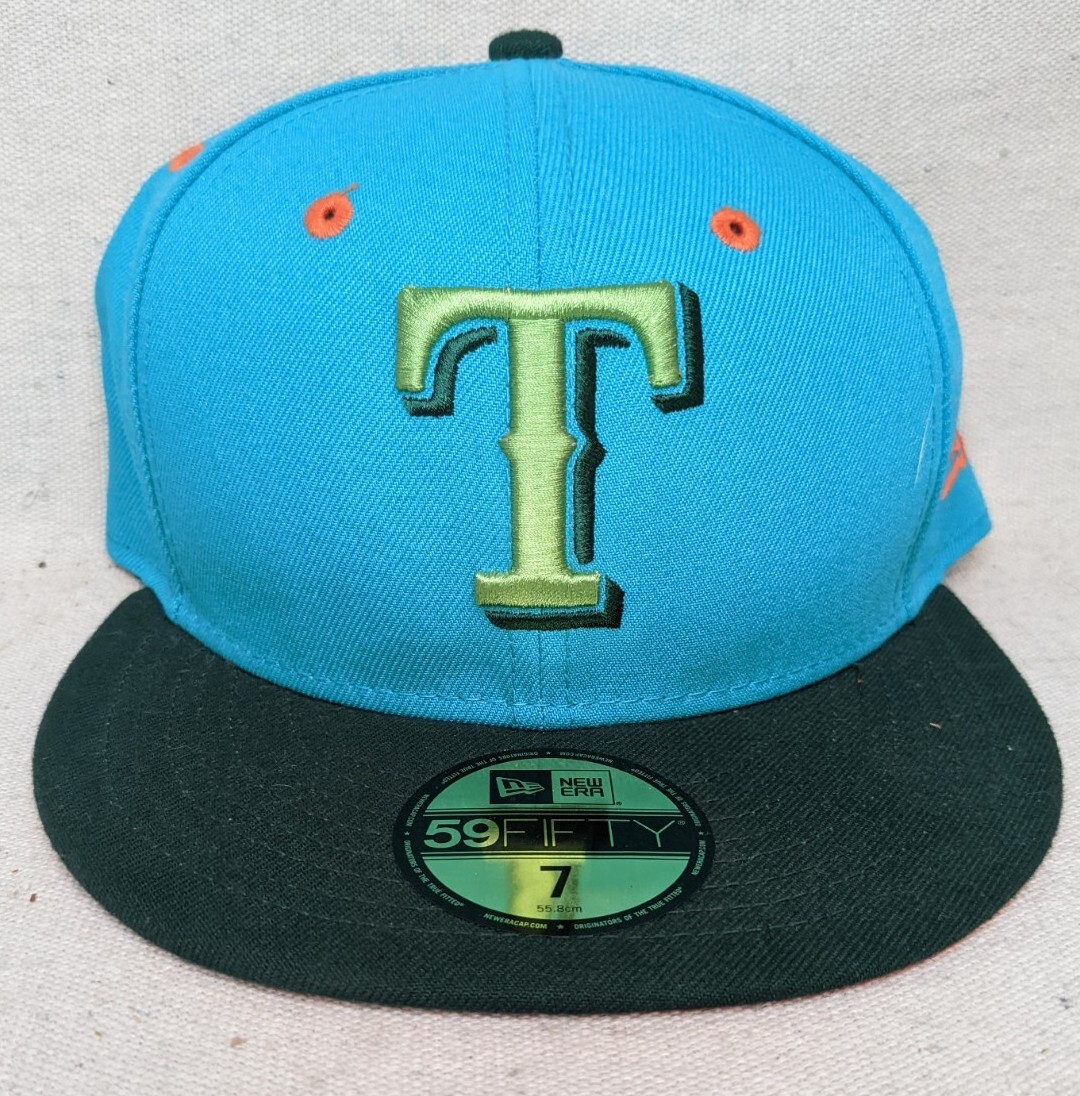 New Era 59 Fifty Texas Rangers Fitted Hat Size 7 Custom Alt Teal Green Orange