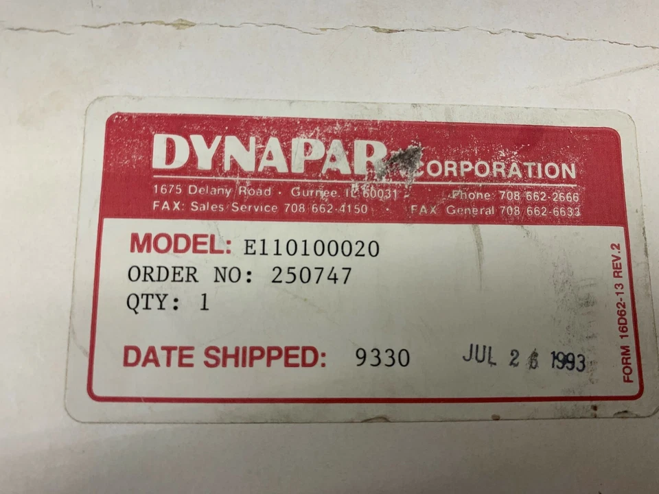 NEW IN BOX DYNAPAR PART E110100020 - Image 2 of 3