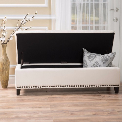 Labella Contemporary Fabric Upholstered Storage Ottoman with Nailhead Trim - Picture 2 of 11