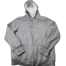 Disney Hoodie Womens Large Heather Gray Lined Ribbed Logo Mickey Mouse Full Zip