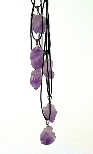 Raw Amethyst Crystal Necklace Pendant Freeform Natural Small Gemstone Spiritual - Picture 7 of 15