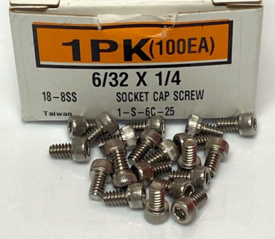 New 6-32 x 1/4'' Socket Cap Screw, Fully Threaded, 18-8 Stainless Steel (100ea)