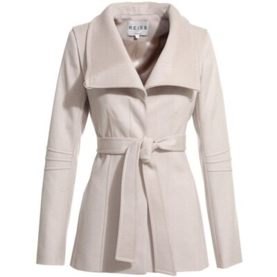 Reiss Casper Wool Blend Collared Fitted Belted Jacket Size XS