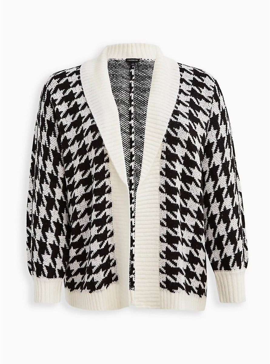 Torrid Shawl Cardigan Long Sleeve Houndstooth Black White 1x