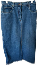 TRENDY VTG 12 Denim MIDI Skirt Back Front Slits Raw hem GREAT NORTHWEST JEANS