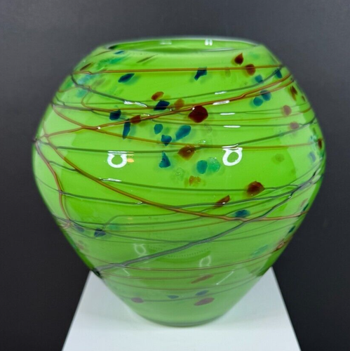 Vintage Lime Green Murano Style Art Glass Vase Bowl - Picture 2 of 6