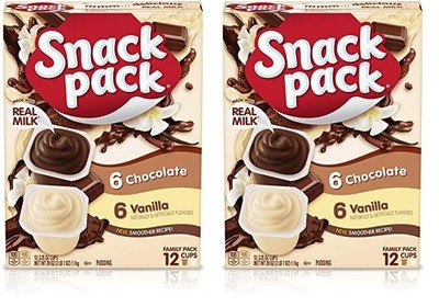 (24 Pack) Snack Pack Chocolate and Vanilla Flavored Real Milk Pudding Cups, 92g