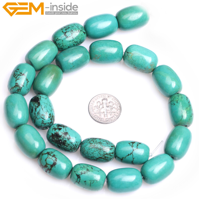 Green Turquoise Loose Beads Column Shape – DIY Jewelry Making Strand, 15"