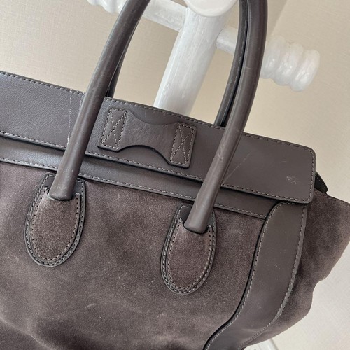 CELINE Phantom Luggage Bag Wildleder Leder Beuteltasche 2-Wege Handtasche Grau Gold Hardware - Bild 15 von 24