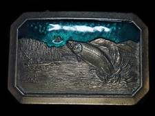 TE07113 VINTAGE 1977  TROUT FISHING  COMMEMORATIVE BRASSTONE BELT BUCKLE