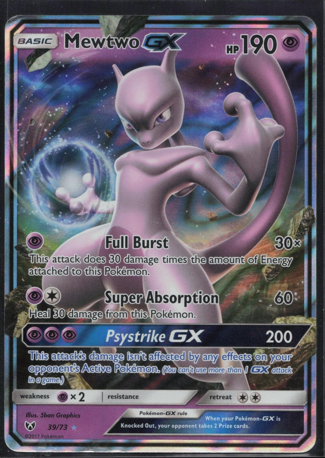Mewtwo GX 39/73 Holo GX Rare Shining Legends Pokemon Moderately Played