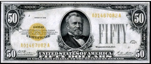 1928 $50 Gold Certificate Absolutely Beautiful Example