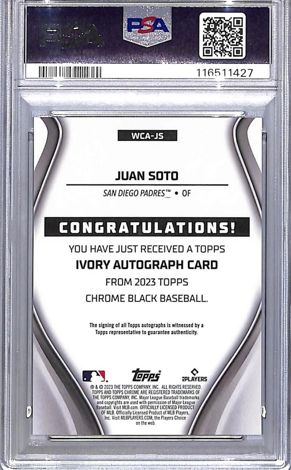 2023 Topps Chrome Black Ivory #WCA-JS Juan Soto PSA 10 GEM MINT Auto 13/50 Padre - Image 2 of 2