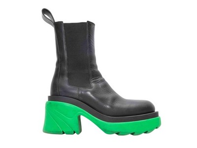 Black & Green Bottega Veneta Heeled Mid-Calf Boots Size 39.5