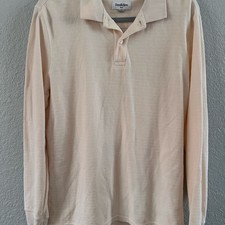 Goodfellow  Co Men's Cream Long Sleeve Cotton Polo Shirt Size M