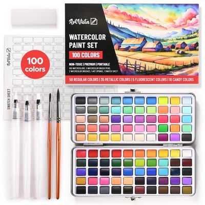 Watercolor Paint Set with 100 Bright Colors: for Adult Beginners & Profession...